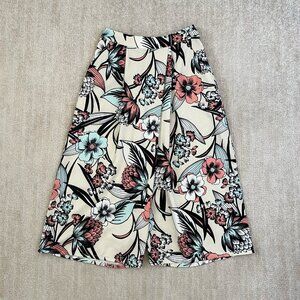 TOV Los Angeles Wide Leg Boho Floral Print Crop Pull On Pants 38 / S